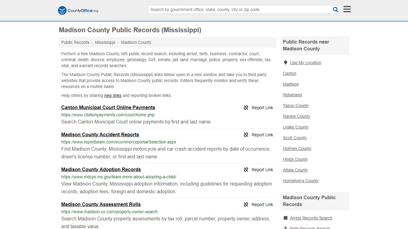 Public Records - Madison County, MS (Business, Criminal, GIS, Property ...