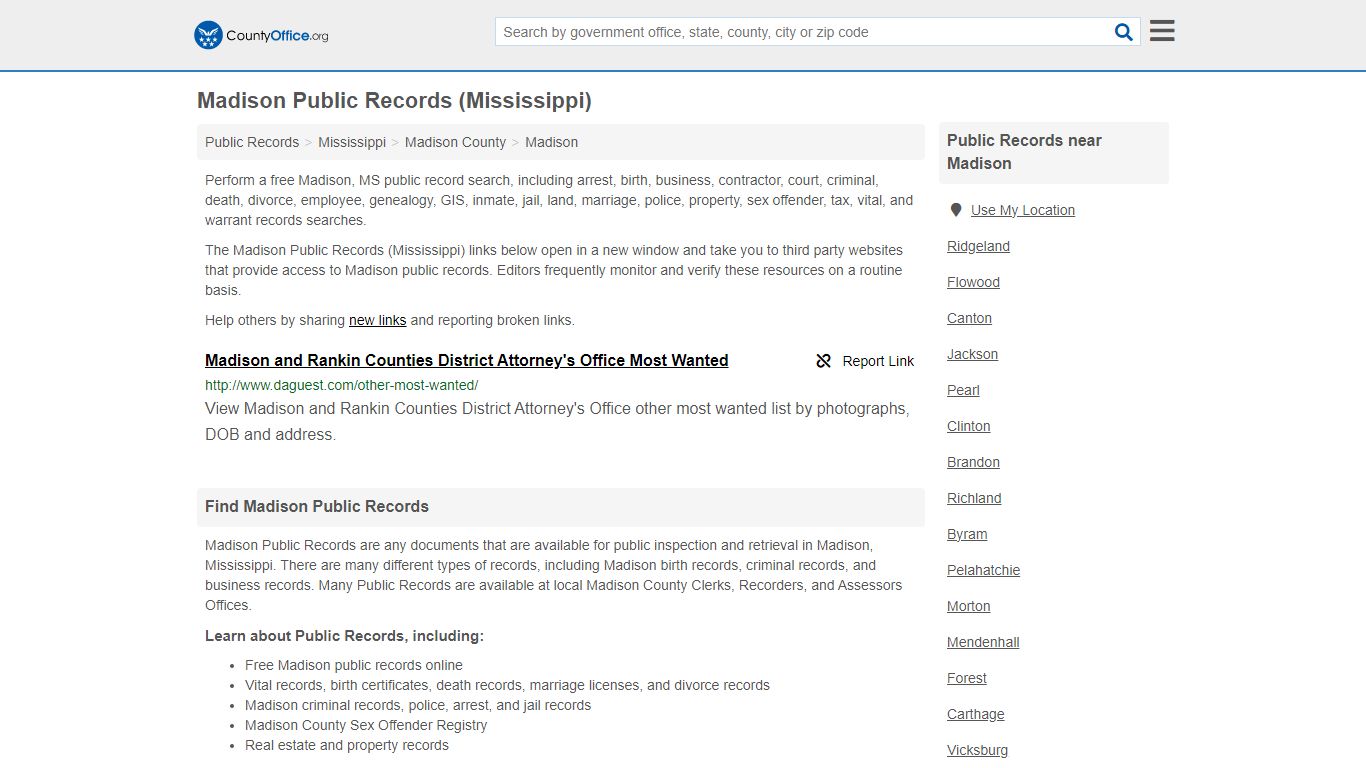 Public Records - Madison, MS (Business, Criminal, GIS, Property & Vital ...